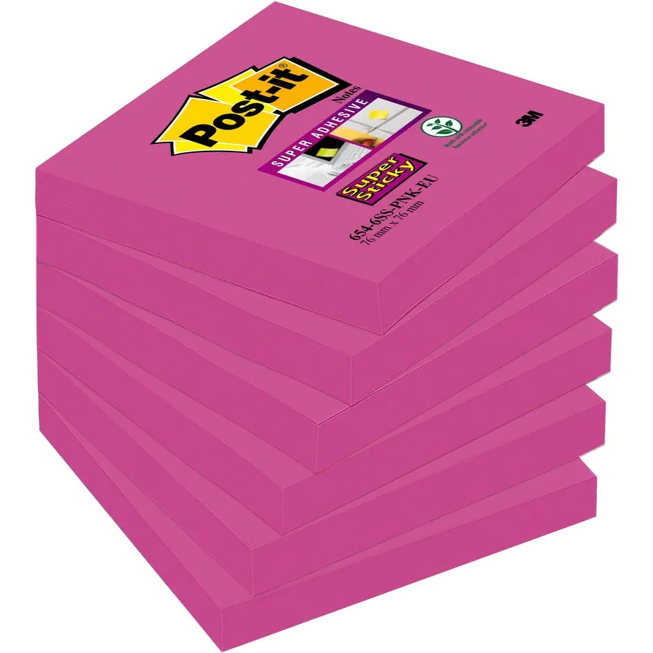 ⁨Bloczek samoprzylepny 76x76mm 90k różowy Super Sticky POST-IT 654-6SS-PNK 3M⁩ w sklepie Wasserman.eu