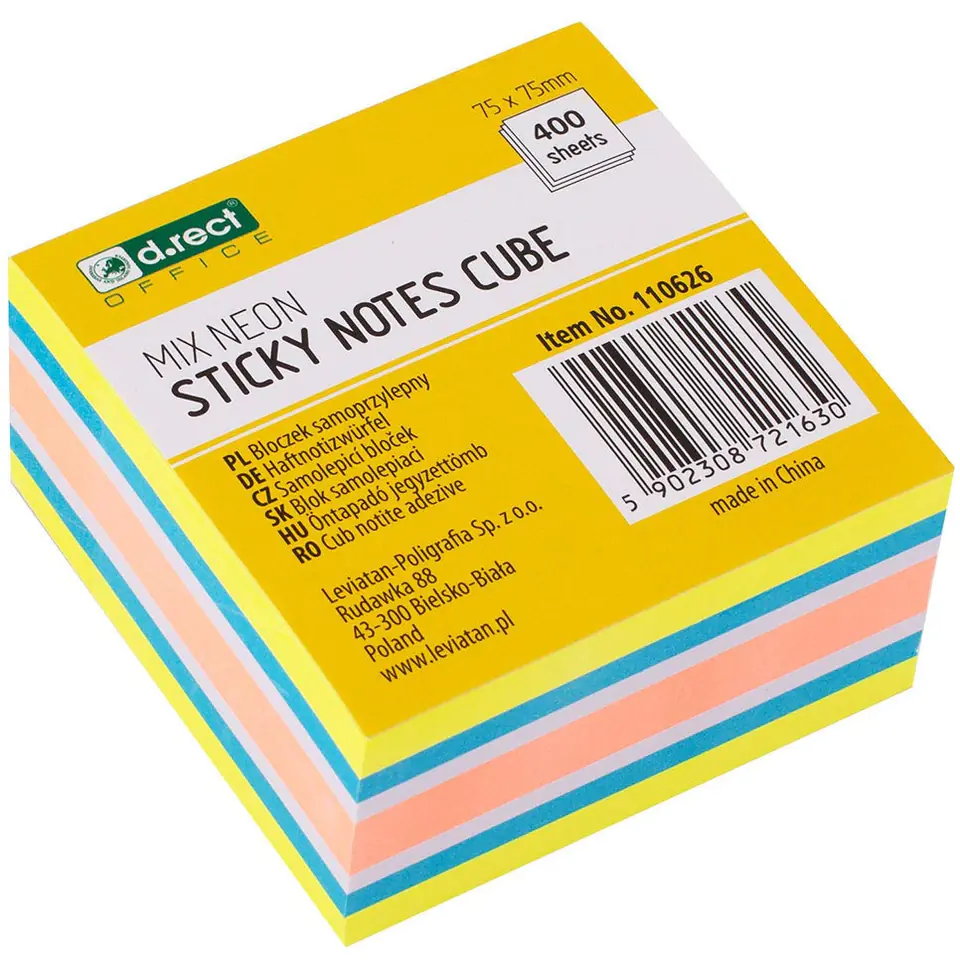 ⁨Self-adhesive block D.RECT 75x75mm 400 sheets mix neon mango (110626)⁩ at Wasserman.eu