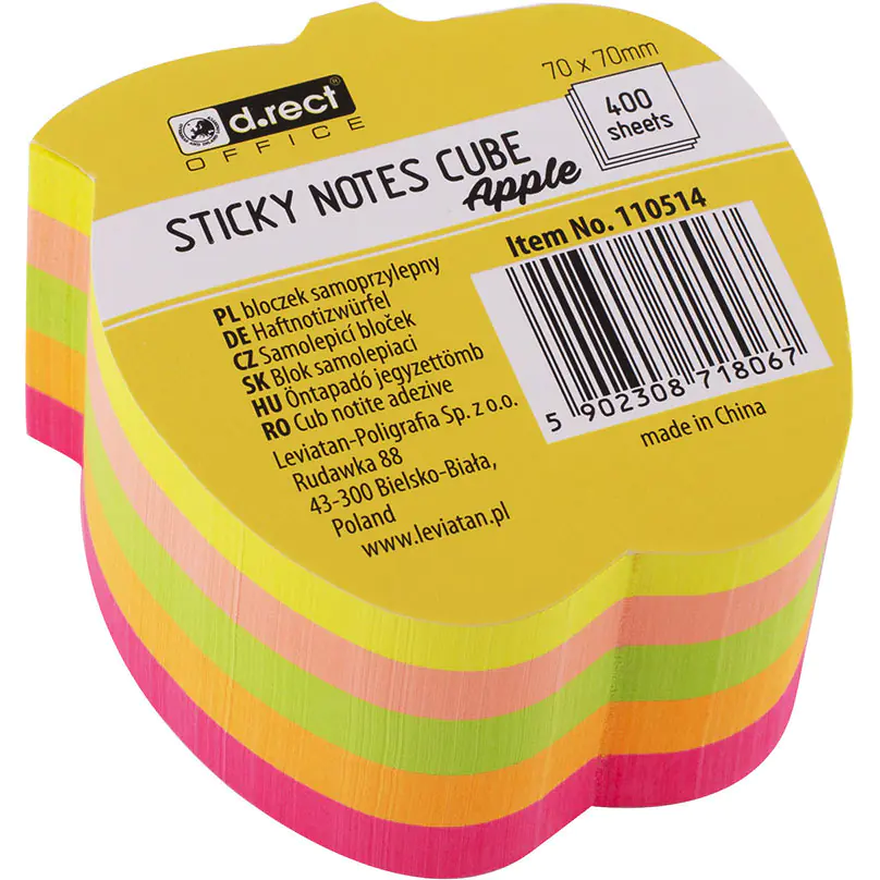 ⁨Self-adhesive block D.RECT 70x70mm 400 sheets APPLE neon 5 colors (110514)⁩ at Wasserman.eu