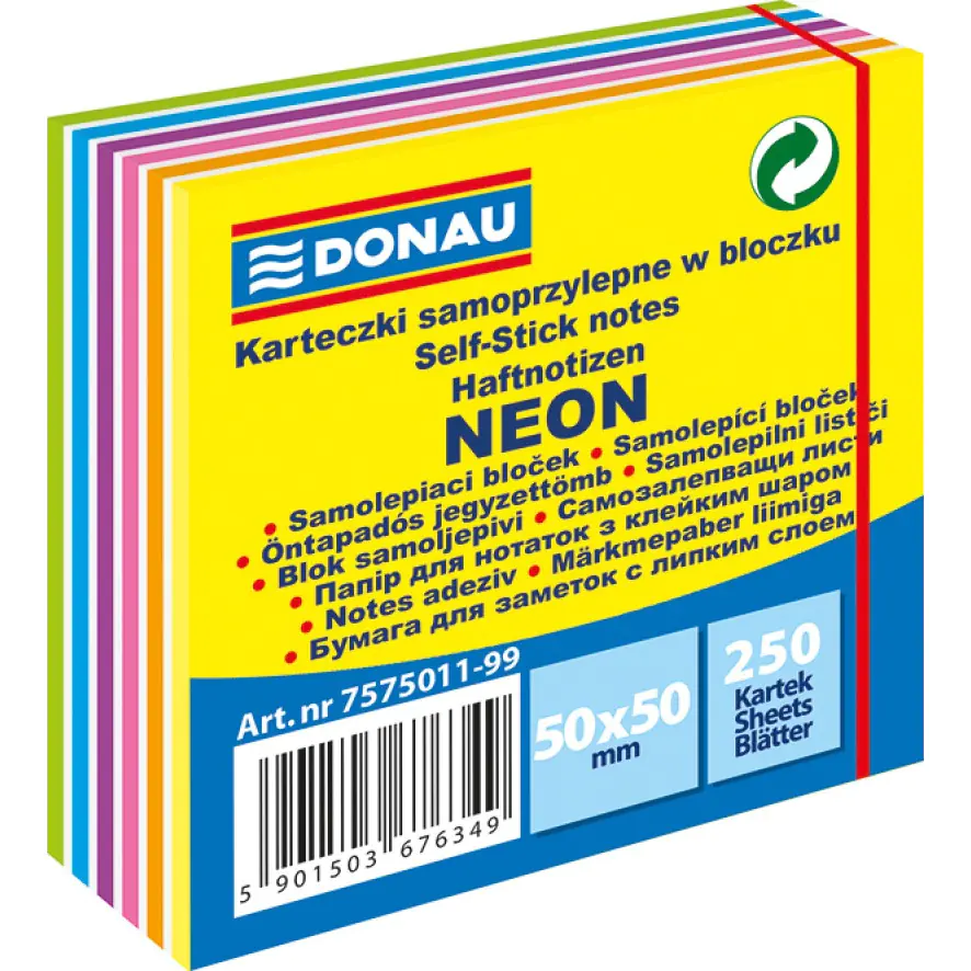 ⁨Bloczek samoprzylepny 50x50mm 250k neonowy/pastelowy mix kolorów 7575011PL-99 DONAU⁩ w sklepie Wasserman.eu