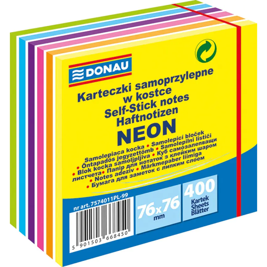 ⁨Bloczek samoprzylepny 76x76mm 400k 6 kolorów neonowych 7574011PL-99 DONAU⁩ w sklepie Wasserman.eu