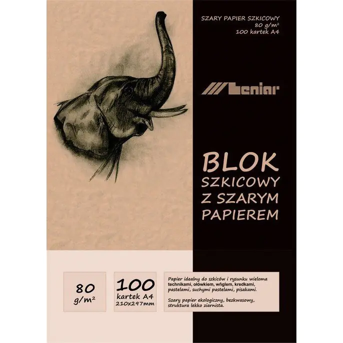 ⁨Sketchbook block A4 100ark. 80g. grey paper 90853 LENIAR⁩ at Wasserman.eu