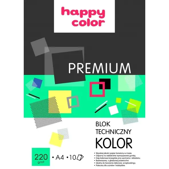 ⁨Blok techniczny A4 220g 10 kolorów PREMIUM HA 3722 2030-09 HAPPY COLOR⁩ w sklepie Wasserman.eu