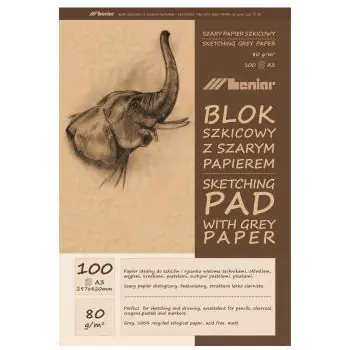 ⁨Blok szkicownik A3 100k 80g papier szary 90854 LENIAR⁩ w sklepie Wasserman.eu