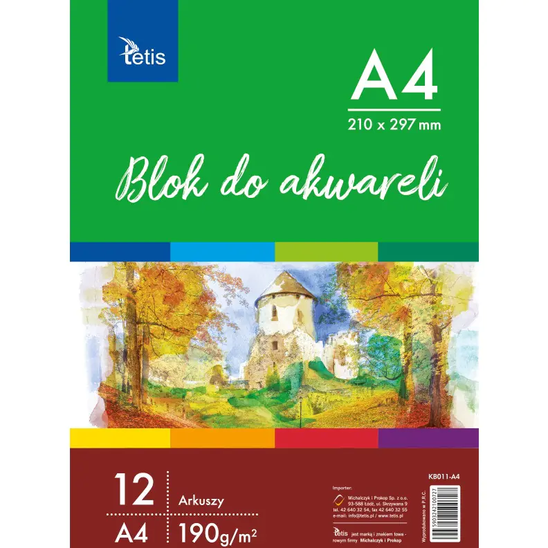 ⁨Blok do akwareli A4 12k 190g KB011-A4 TETIS⁩ w sklepie Wasserman.eu