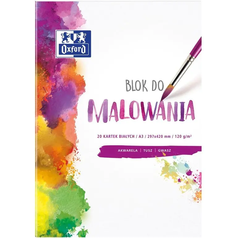 ⁨Blok do malowania A3 20 kartek rysunkowy 120g biały 400093196 OXFORD⁩ w sklepie Wasserman.eu