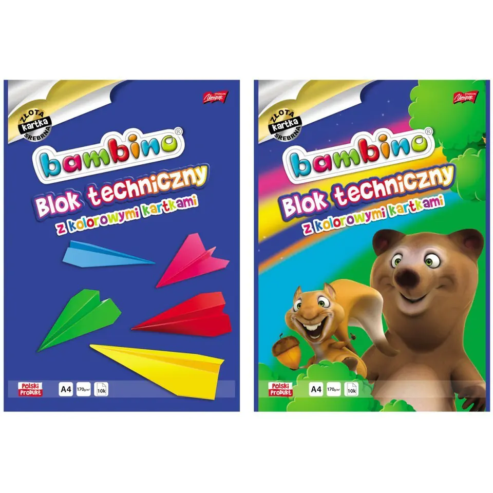 ⁨Blok techniczny szkolny A4 kolorowy + złota i srebrna kratka 10 kartek 170g BAMBINO⁩ w sklepie Wasserman.eu
