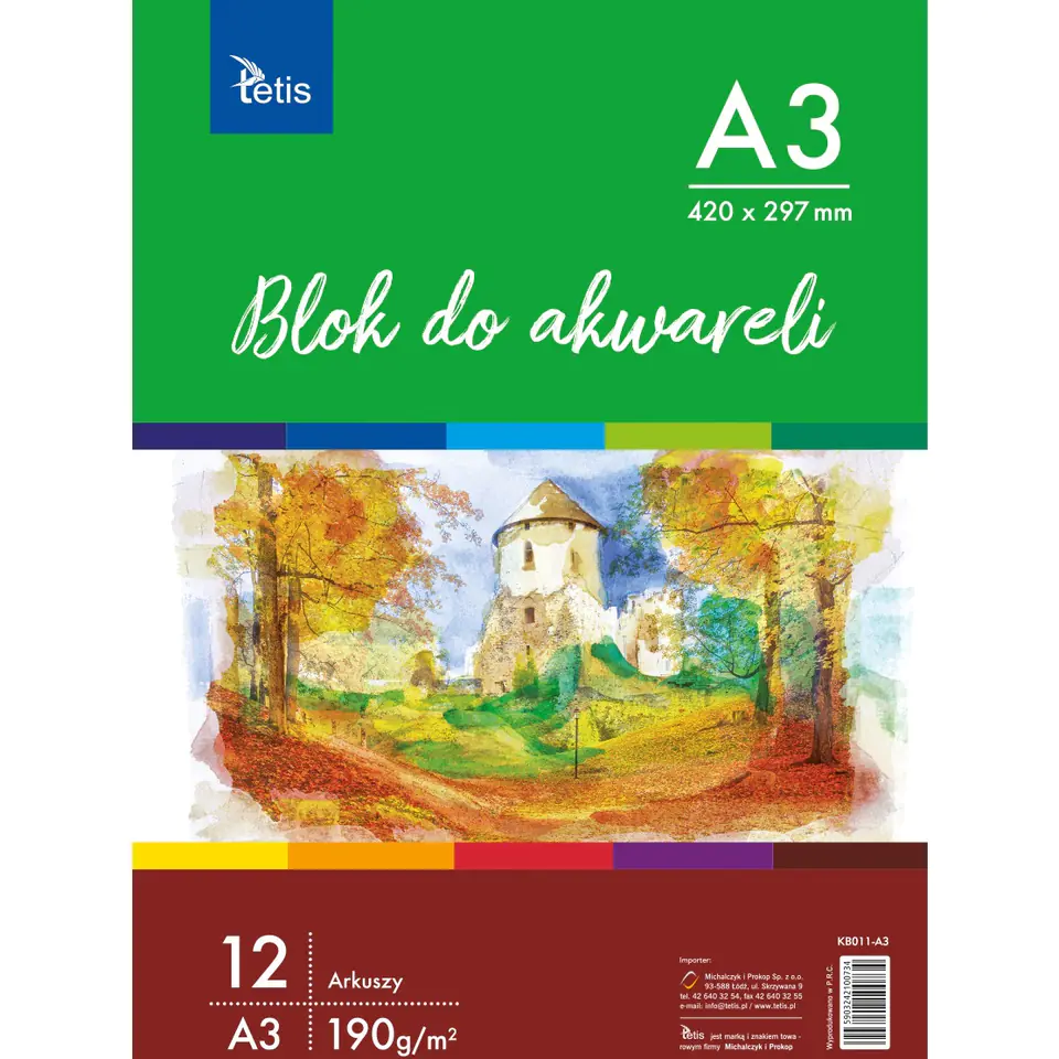 ⁨Blok do akwareli A3 12k 190g KB011-A3 TETIS⁩ w sklepie Wasserman.eu