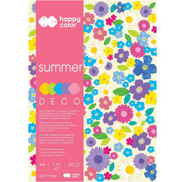 ⁨Blok A4 20k 170g 5 kolorów DECO SUMMER HA 3817 2030-120 HAPPY COLOR⁩ w sklepie Wasserman.eu