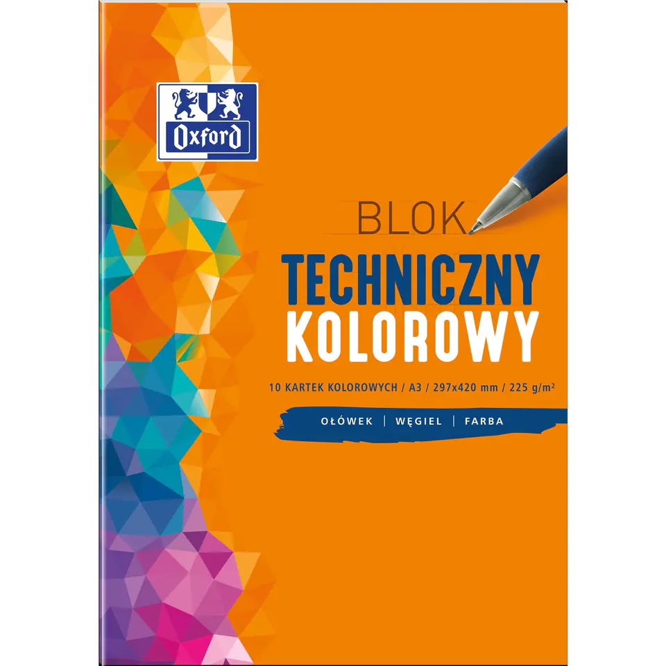 ⁨Blok techniczny szkolny A3 kolorowy 10 kartek 225g 400093234 OXFORD⁩ w sklepie Wasserman.eu