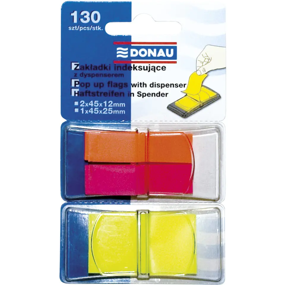 ⁨Zakładki indeksujące PP mix kolorów 12x40mm/25x45mm, 2x40/1x50 kart 7559001-99 DONAU⁩ w sklepie Wasserman.eu