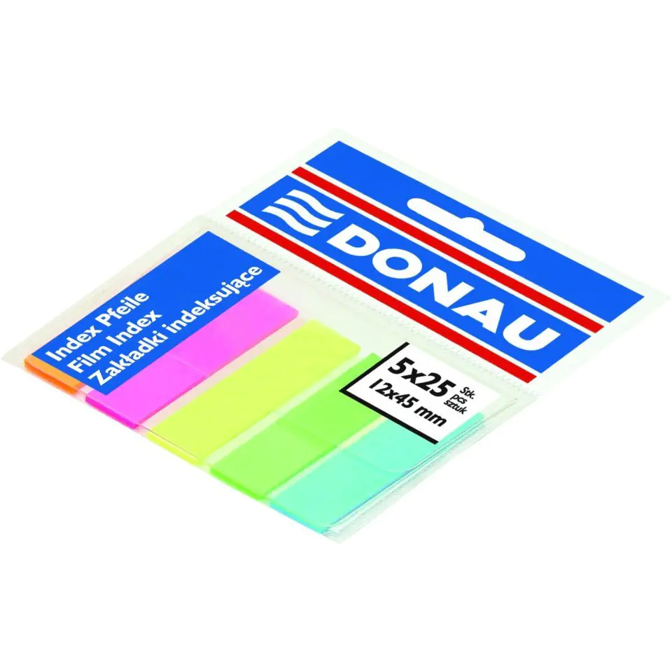 ⁨Zakładki indeksujące PP 15x45mm PP 5x25kart mix kolorów 7577001PL-99 DONAU⁩ w sklepie Wasserman.eu