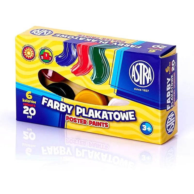 ⁨Farby plakatowe szkolne 6 kolorów 20ml zestaw 301109001 ASTRA⁩ w sklepie Wasserman.eu