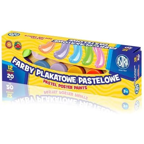 ⁨Farby plakatowe pastelowe 12 kolorów 20 ml zestaw 301118001 ASTRA⁩ w sklepie Wasserman.eu