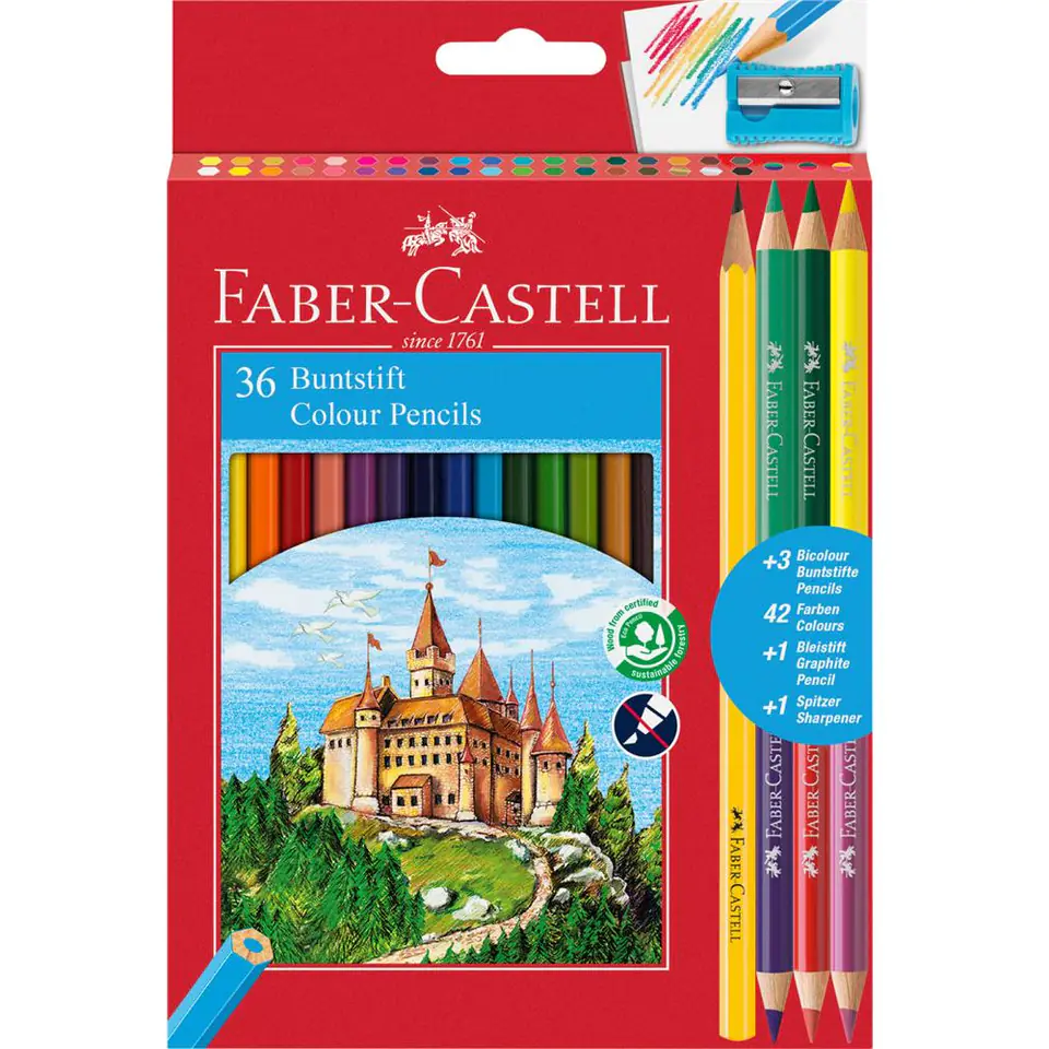 ⁨Crayons CASTLE 36kol. double-sided +3 double-sided crayons +pencil+sharpener 110336 FABER CASTELL⁩ at Wasserman.eu