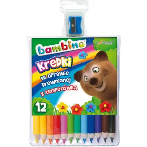 ⁨BAMBINO Crayons in wooden frame 12 colors + pencil sharpener⁩ at Wasserman.eu