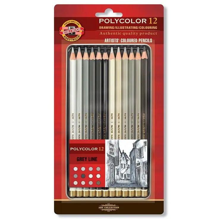 ⁨Kredki POLYCOLOR 12 szt szarości 3822/GR KOH-I-NOOR⁩ w sklepie Wasserman.eu