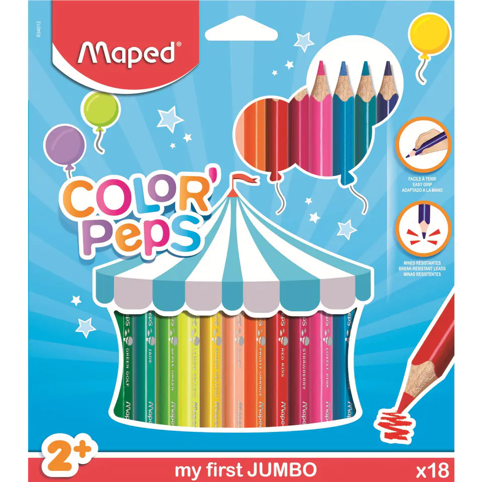 ⁨Kredki trójkątne MAPED COLORPEPS JUMBO 18kolorów 834012⁩ w sklepie Wasserman.eu