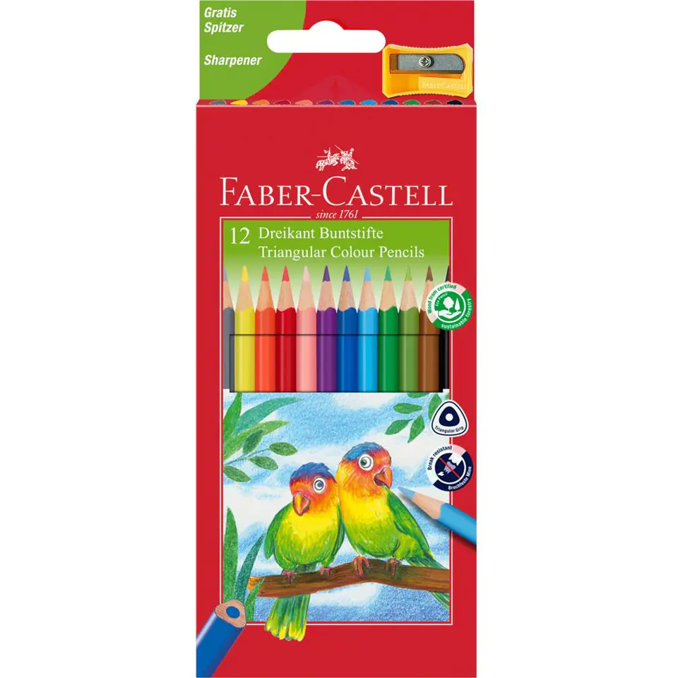 ⁨ECO COLOUR triangular pencils 12 col. + sharpener 120523 FABER-CASTELL⁩ at Wasserman.eu