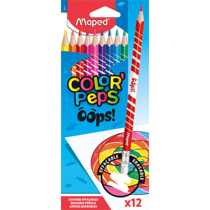 ⁨Triangular erasable pencils with 12kol elastic band. OOPS 832812 COLORPEPS MAPED⁩ at Wasserman.eu