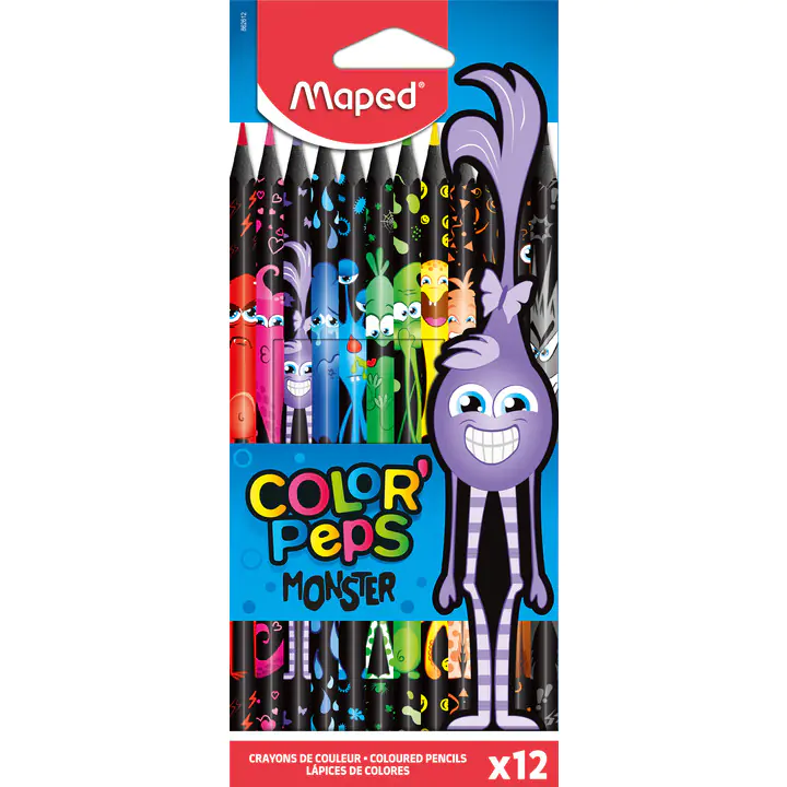 ⁨Triangular pencils MONSTER 12 colors in black housing 862612 COLORPEPS MAPED⁩ at Wasserman.eu