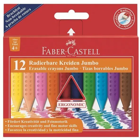 ⁨Kredki świecowe GRIP JUMBO trójkątne 12 kolorów FABER-CASTELL 122540 FC⁩ w sklepie Wasserman.eu