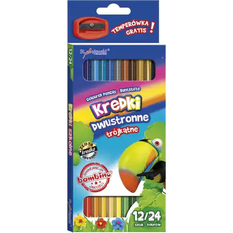 ⁨BAMBINO School crayons triangular double-sided 12/24 colors + pencil sharpener⁩ at Wasserman.eu