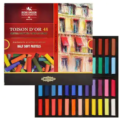 ⁨Kredki pastele suche połówki 48 kolory 8546 TOISON DOR KOH-I-NOOR⁩ w sklepie Wasserman.eu