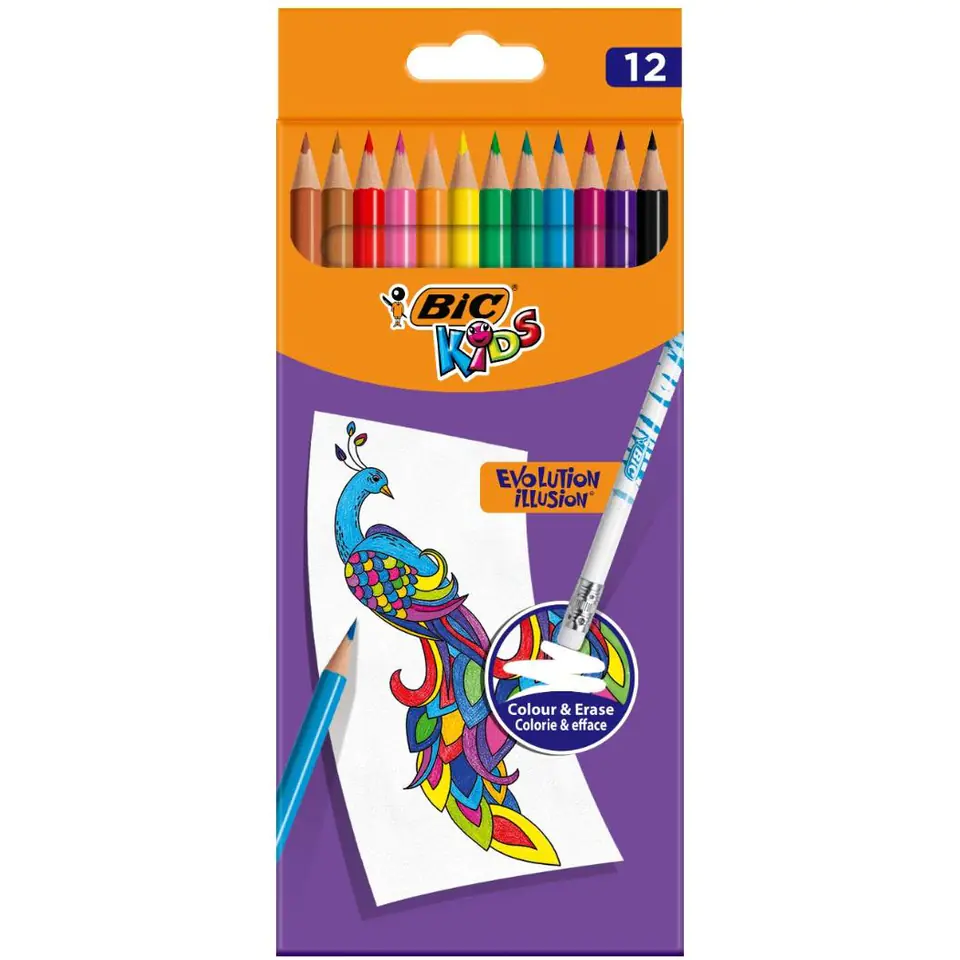 ⁨Kredki KIDS EVOLUTION ILLUSION ołówkowe pudełko 12kol. 9878681 BIC⁩ w sklepie Wasserman.eu