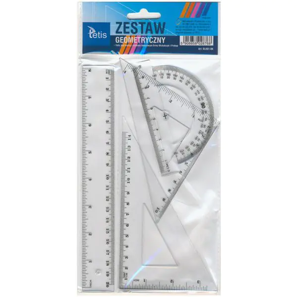 ⁨Zestaw geometryczny z linijką 20cm BL001-BK TETIS⁩ w sklepie Wasserman.eu