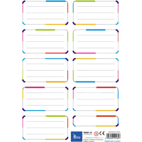 ⁨Stickers for books and notebooks 9pcs. on sheet(25) KN001-01 TETIS⁩ at Wasserman.eu