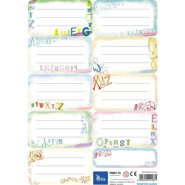 ⁨Stickers for books and notebooks 9pcs. on sheet(25) KN001-03 TETIS⁩ at Wasserman.eu