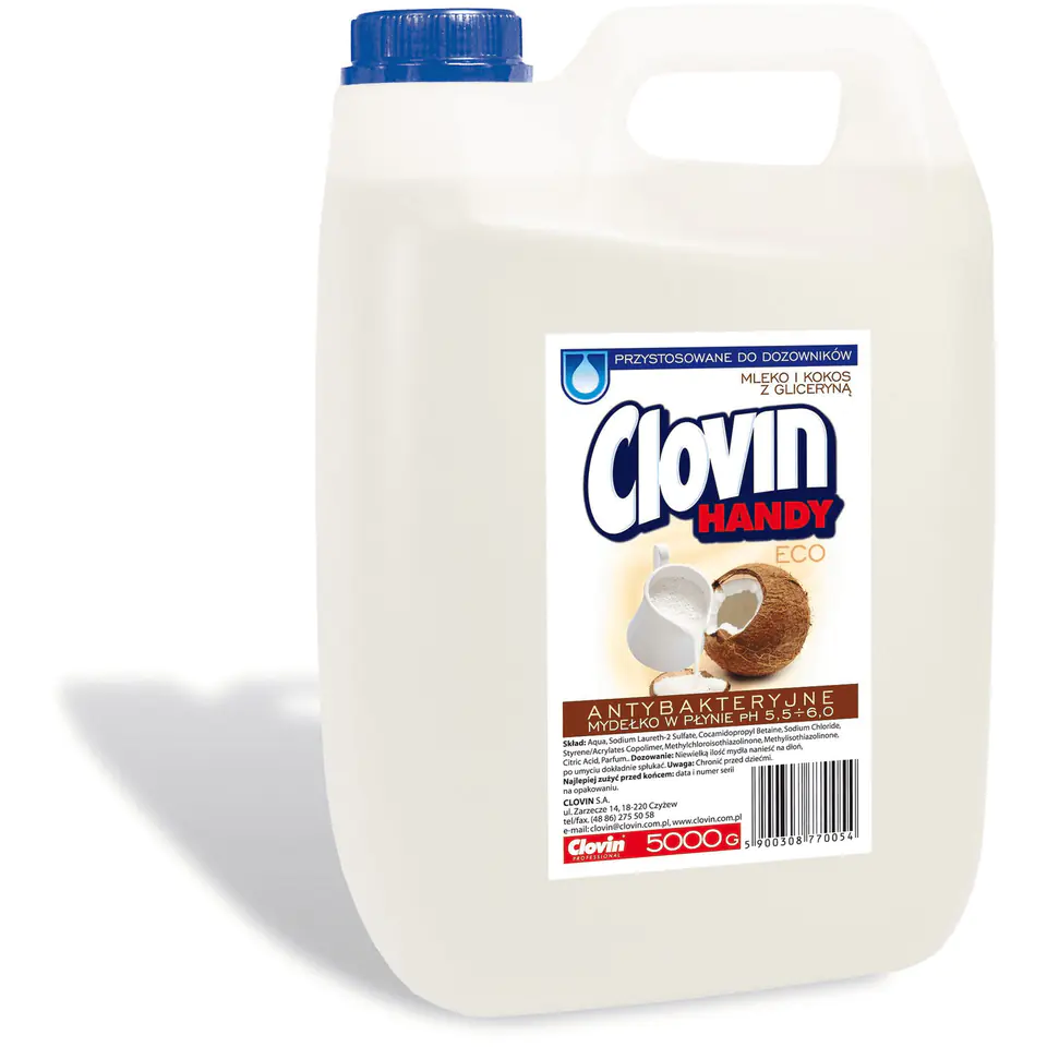 ⁨Liquid soap 5L ANTIBACTERIAL (white) milk and coconut with glycerin CLOVIN⁩ at Wasserman.eu