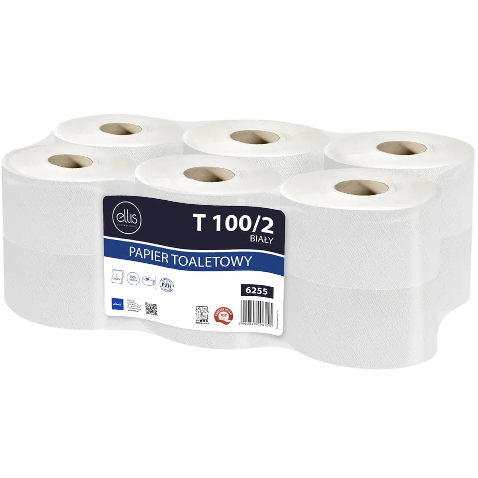⁨Papier toaletowy biały 100m 2w(12 rolek) celuloza JUMBO ELLIS COMFORT 6255⁩ w sklepie Wasserman.eu
