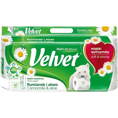⁨Papier toaletowy VELVET (8 rolek) 3 warstwy zapach RUMIANEK⁩ w sklepie Wasserman.eu