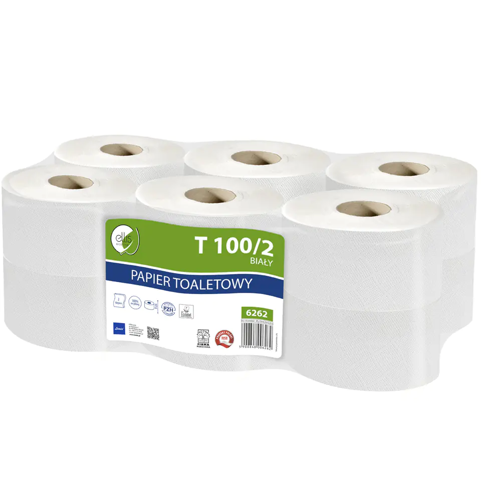 ⁨Papier toaletowy biały 100m 2w (12sztuk) makulatura ELLIS Ecoline 6262⁩ w sklepie Wasserman.eu