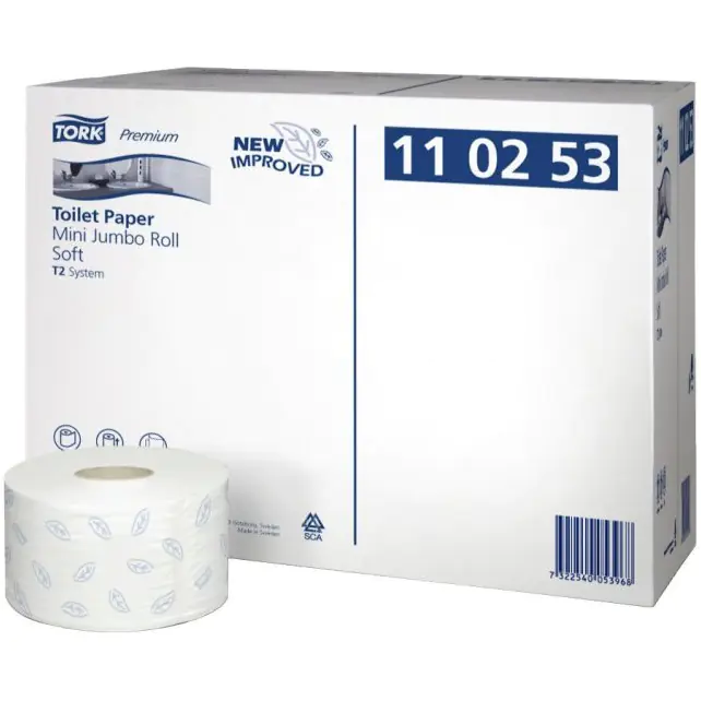 ⁨Toilet paper. TORK Premium Mini JUMBO waste paper/white(12) T2 110253/2000488⁩ at Wasserman.eu
