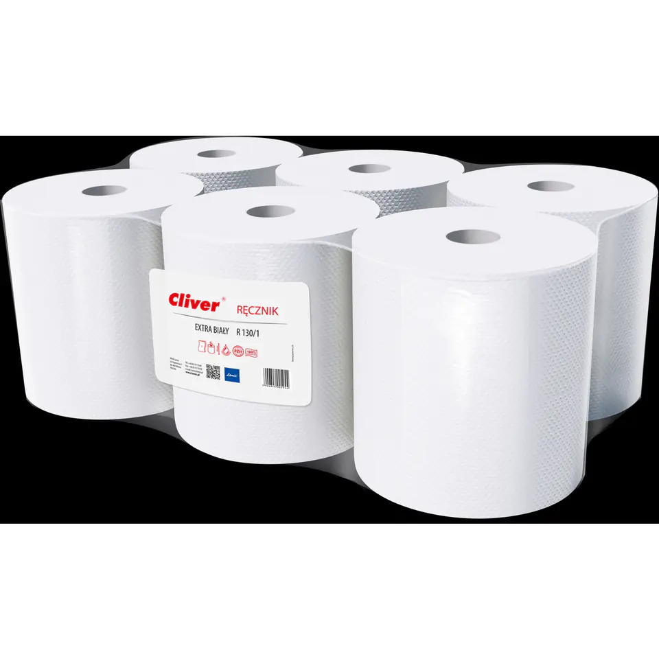 ⁨Towel white CLIVER 130m 1layer (6pcs) waste paper 5944⁩ at Wasserman.eu