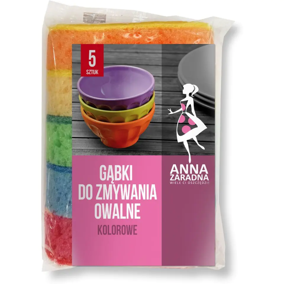 ⁨Gąbki do zmywania OWALNE kolorowe 5szt PG-3225⁩ w sklepie Wasserman.eu