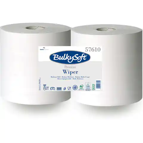 ⁨Papierowe czyściwo Premium 2w. 300m (2szt) białe, celuloza, niepylące 1000odcinków 57610 BulkySoft⁩ w sklepie Wasserman.eu