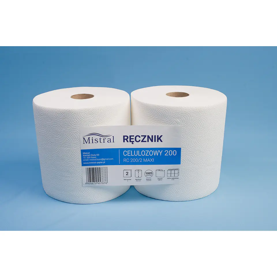 ⁨Ręcznik celuloza 24,6cm 200m 2w(2sztuki) RC200/2 MAXI MISTRAL⁩ w sklepie Wasserman.eu