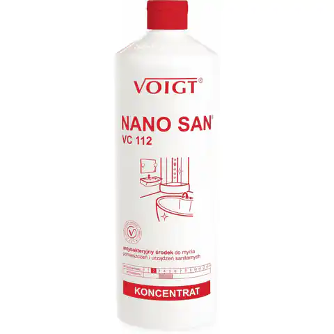 ⁨Antibakterielle Flüssigkeit zur Reinigung von Sanitärräumen.1L VC112 NANO SAN VOIGT⁩ im Wasserman.eu
