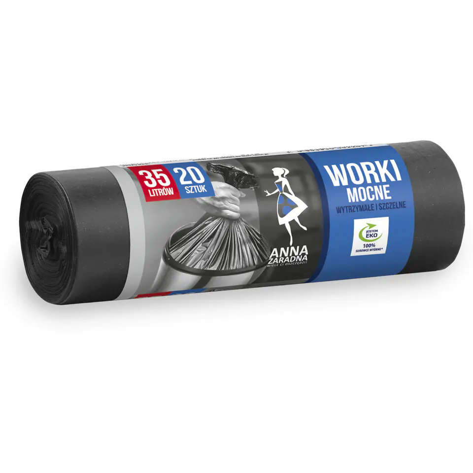⁨Worki na śmieci 35L HDPE mocne (20szt) czarne ANNA ZARADNA WNS2207/80SH⁩ w sklepie Wasserman.eu