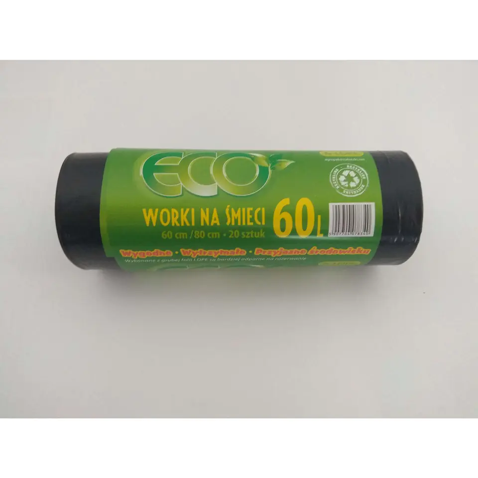 ⁨Worki na śmieci 60L LDPE czarne (20szt) 60cm/80cm⁩ w sklepie Wasserman.eu