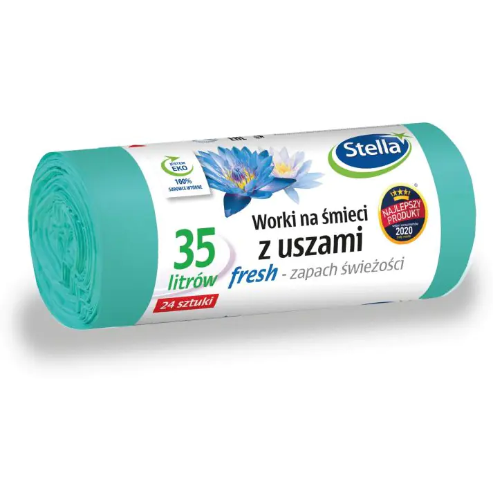 ⁨Worki na śmieci z uszami wytrzymałe 35L 24szt. zielone (LDPE) świeży zapach WNS-3881V1 STELLA⁩ w sklepie Wasserman.eu