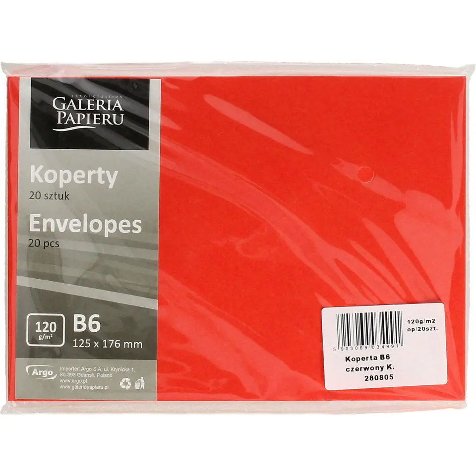 ⁨Envelope B6 red K.110g. (20pcs) 280805 Paper Gallery⁩ at Wasserman.eu