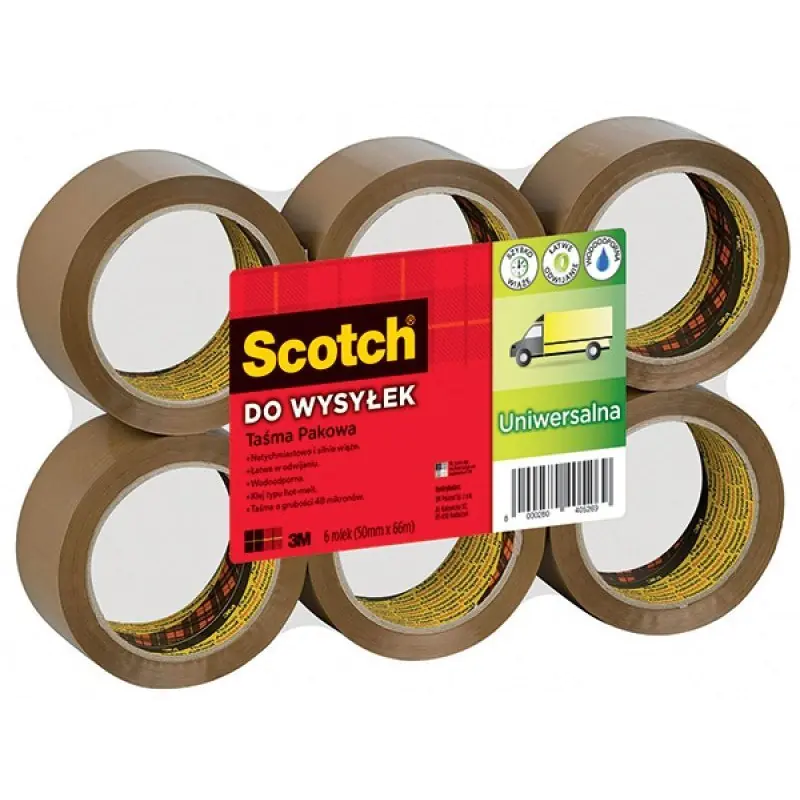 ⁨Taśma pakowa Scotch 371 opakowanie 6 sztuk Hot-melt brązowa 50x66m XX004803811/7000095738⁩ w sklepie Wasserman.eu