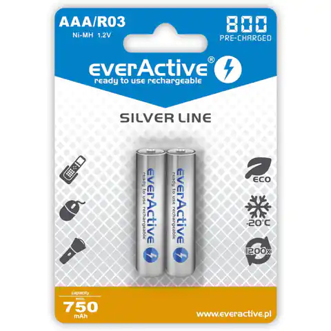 ⁨Akumulatorek Ni-MH EVERACTIVE Silver Line AAA/HR03 750mAh blister (2szt)⁩ w sklepie Wasserman.eu