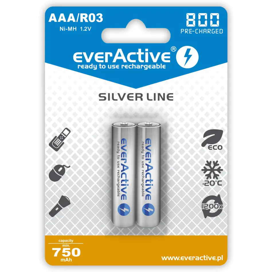 ⁨Akumulatorek Ni-MH EVERACTIVE Silver Line AAA/HR03 750mAh blister (2szt)⁩ w sklepie Wasserman.eu