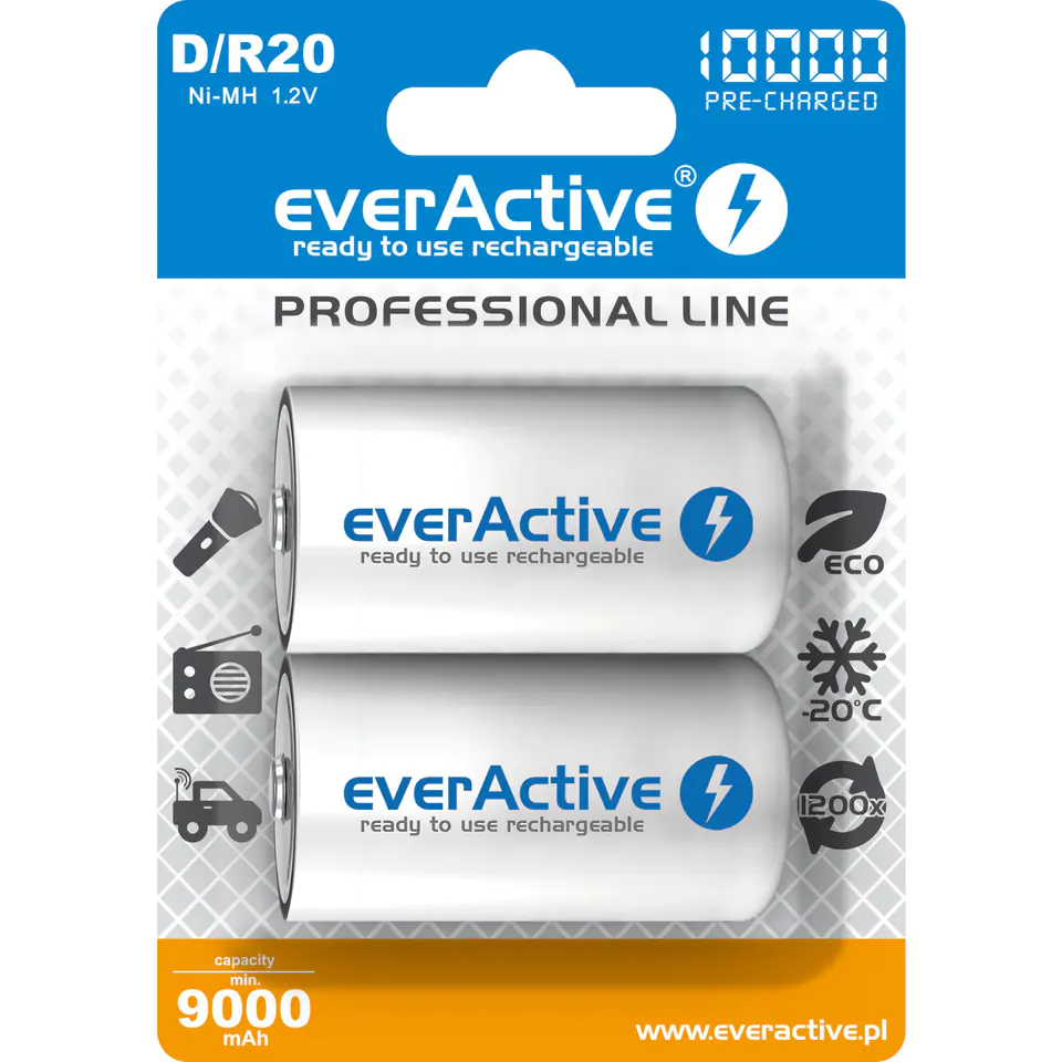 ⁨Akumulatorek EVERACTIVE Professional Line D/HR20 9000mAh (2szt)⁩ w sklepie Wasserman.eu